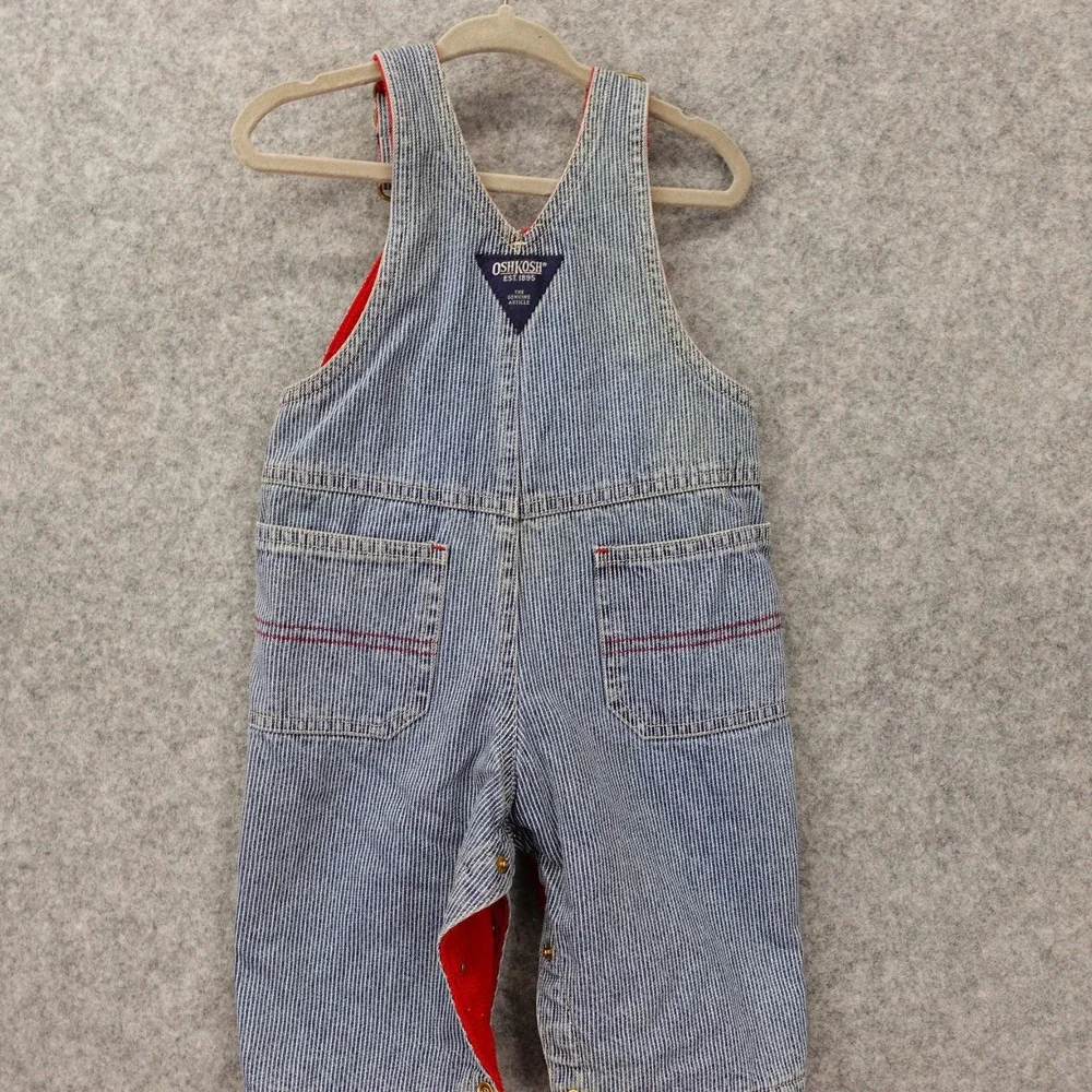 Vintage OshKosh Hickory Stripe Overalls Baby 3M 6M‎ Blue Railroad Vestbak Fleece